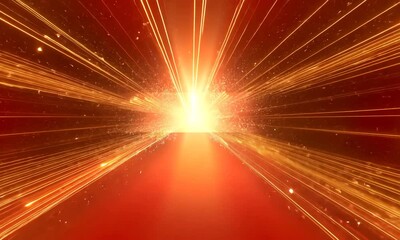Poster - Radiant Explosion: An Abstract Burst of Golden Light and Energy Unleashing from a Central Point, illuminating the Path and Conveying Power