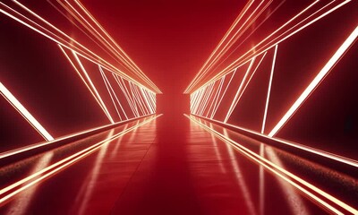 Poster - Crimson Luminous Tunnel Perspective: Geometric Light Passage Illustration