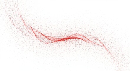 Poster - Delicate red particle stream flowing across a white background with subtle scattered particles around it