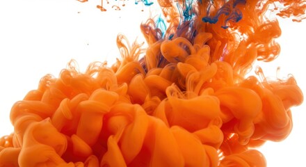 Poster - Orange and blue ink swirling in water against a white background creating an abstract design