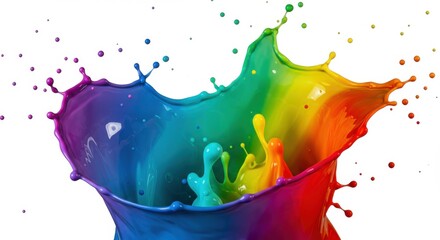 Poster - A vibrant rainbow colored paint splash with droplets isolated against a white background studio shot
