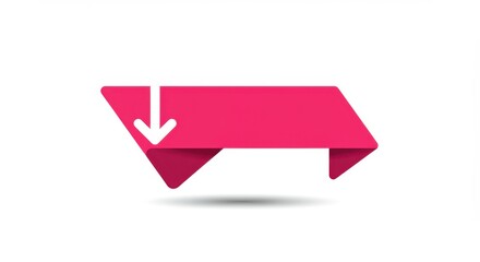 Poster - A pink banner with a white arrow pointing down on a white background in a simple graphic design