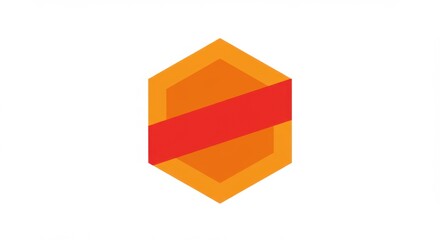 Poster - An illustration of an orange hexagon with a red bar across on a plain white background space for text