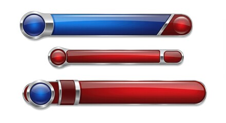 Poster - Three glossy bars with metal accents in blue and red colors on a white background image design