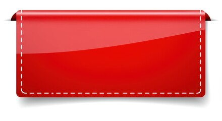 Poster - A shiny red banner with white dashed border and curled edges on a white background for promotions