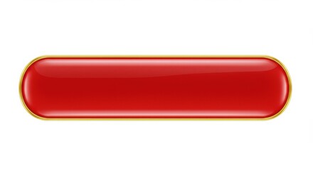Poster - A shiny red rectangular button with rounded edges and a thin golden border against a white background
