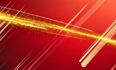 Poster - Dynamic Scarlet Backdrop with Sparkling Gold Streaks and Geometric Line Accents creating a feeling of futuristic energy