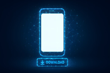Poster - Digital download technology and user interface with download button. Modern digital design for mobile phone