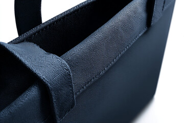 Poster - Close-up of dark-blue fabric texture, showing detailed weave and stitching, showcasing a bag's interior, representing quality craftsmanship and simple elegance, ideal for fashion or textile designs