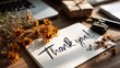 © AiiNa - Beautiful Floral Gratitude Message Card Surrounded by Gifts and Stationery in a Warm, Natural Setting