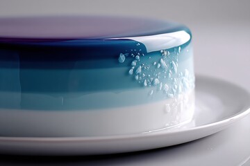 Aufkleber - Glossy Mousse Cake With Mirror Glaze on a White Plate in Minimalistic Setting