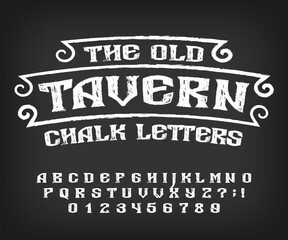 Fototapete - Medieval Chalk alphabet font. Ancient letters, numbers and symbols. Stock vector typeface for your design.