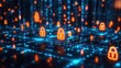 © ma - A digital image of cybersecurity with multiple orange lock icons on a blue circuit board background, illustrating data protection and network security with a tech vibe.