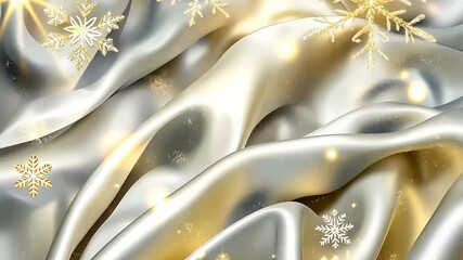 Poster - Elegant silver fabric glimmers with delicate snowflakes and warm light in a winter wonderland setting Generative AI