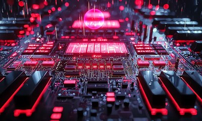 Poster - Advanced circuit board with glowing components.
