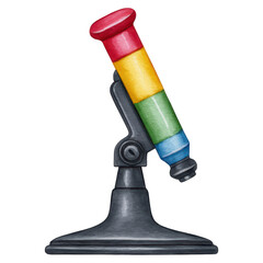 Poster - colorful microscope with rainbow stripes on a black base, isolated on transparent background.