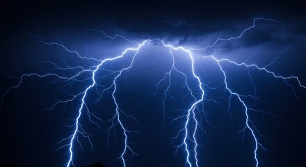 Poster - A dramatic display of lightning strikes illuminating the dark night sky with electric energy