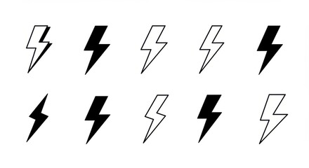 Fototapete - A graphic representation of lightning bolts in black and white on a plain white background