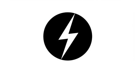 Poster - A graphic of a white lightning bolt inside of a black circle on a white background simple design