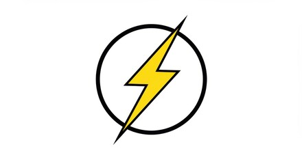 Fototapete - A yellow lightning bolt inside a black circle on a white background simple graphic design element