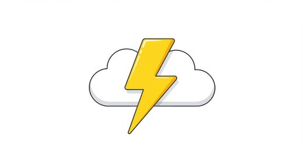 Poster - A cartoon illustration of a yellow lightning bolt in front of a white cloud on a white background