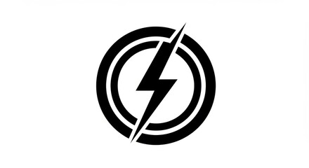 Fototapete - A black and white graphic featuring a lightning bolt inside of a double circle design element