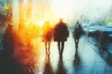 silhouette of three people in rain