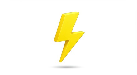 Poster - A vibrant yellow lightning bolt symbol floating on a plain white background with a subtle shadow
