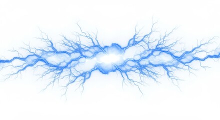 Poster - Blue lightning diverging from bright center on a white background electrical discharge effect design