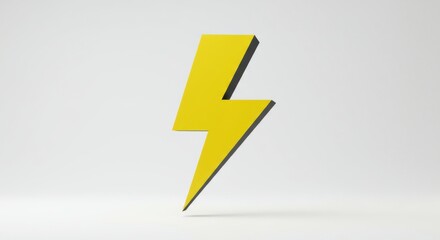 Fototapete - A bright yellow lightning bolt symbol standing on a white surface with a soft shadow behind it