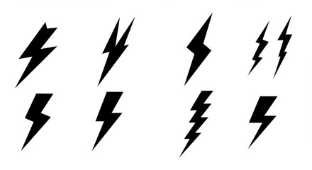 Poster - Collection of eight black lightning bolt icons arranged on a white background in two rows