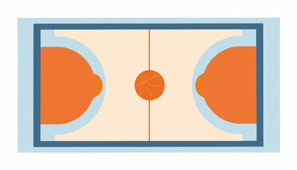 Poster - Minimalist basketball court layout illustration with vibrant colors, sports design