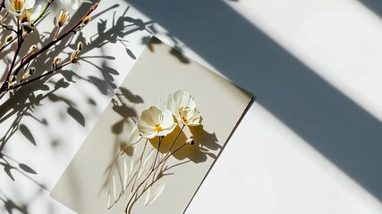 Poster - Delicate pressed flowers cast gentle shadows in a serene light-filled space Generative AI