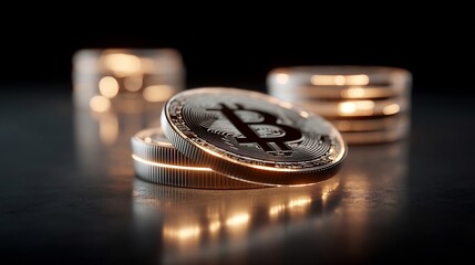 Poster - Illuminated Bitcoin Cryptocurrencies Representing Financial Innovation and Investment