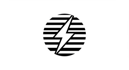 Poster - A graphic design of a lightning bolt over horizontal lines in a circle on a white background
