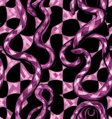 Poster - A seamless pattern of dark pink and black plaid with swirly shapes.