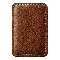 rectangular brown leather patch with visible stitching around the edges.