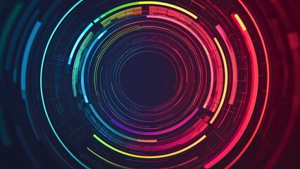 Poster - Abstract colorful circle background with multiple rings, creates a captivating visual experience. It's a dynamic and energetic design with a touch of technology