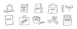 © Yanka - sugar doodle hand drawn icon set. Outline drawing sugar packaging, sugar cubes line clipart symbol collection