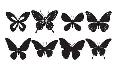 Set of butterfly silhouettes. isolated vector on white background.
