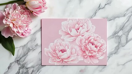 Poster - Beautiful peonies arranged on a delicate pink background create a serene and artistic atmosphere in springtime delight Generative AI