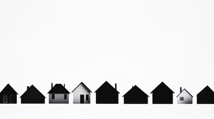 Model Houses Row on White Background