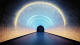 Futuristic tunnel with vibrant neon lighting.  Detailed,  modern,  and  illuminated pathway