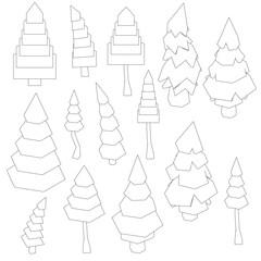Poster - A series of trees are drawn in black and white. The trees are all different sizes and shapes, with some being tall and skinny and others being short and wide