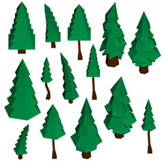Poster - A collection of green trees in various sizes and shapes. The trees are all made of paper and are arranged in a row