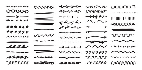 Poster - Various highlighter and underline lines set. graphic elements drawing free brush. Doodle strokes and markers