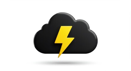 Poster - A glossy black cloud with a bright yellow lightning bolt in the center on a white background