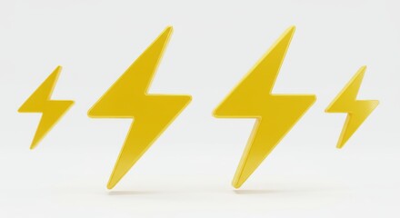 Poster - Four yellow lightning bolts of varying sizes arranged on a plain white background surface