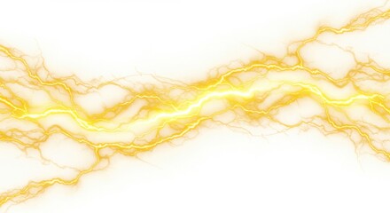 Poster - A vivid depiction of golden lightning bolts streaking across a bright white and airy background space