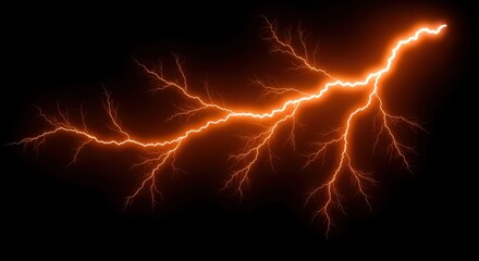 Poster - A dramatic image of orange lightning strikes against a dark black sky background at night time
